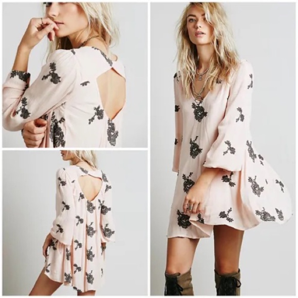 💫HP‼️💫 FREE PEOPLE “Emma” Embroidered Swing Dress in Blush Pink, Size Large